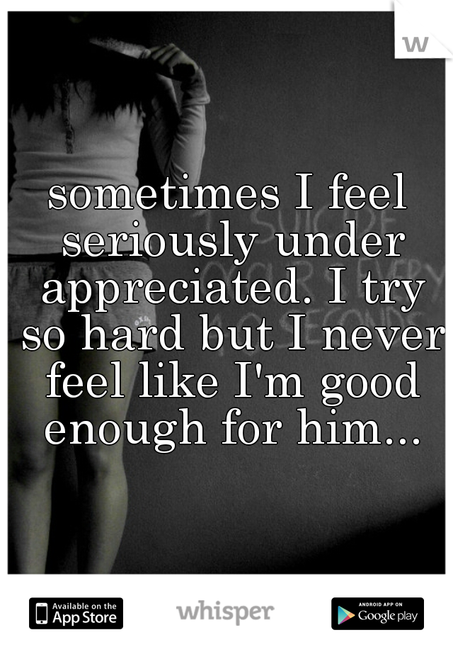 sometimes I feel seriously under appreciated. I try so hard but I never feel like I'm good enough for him...