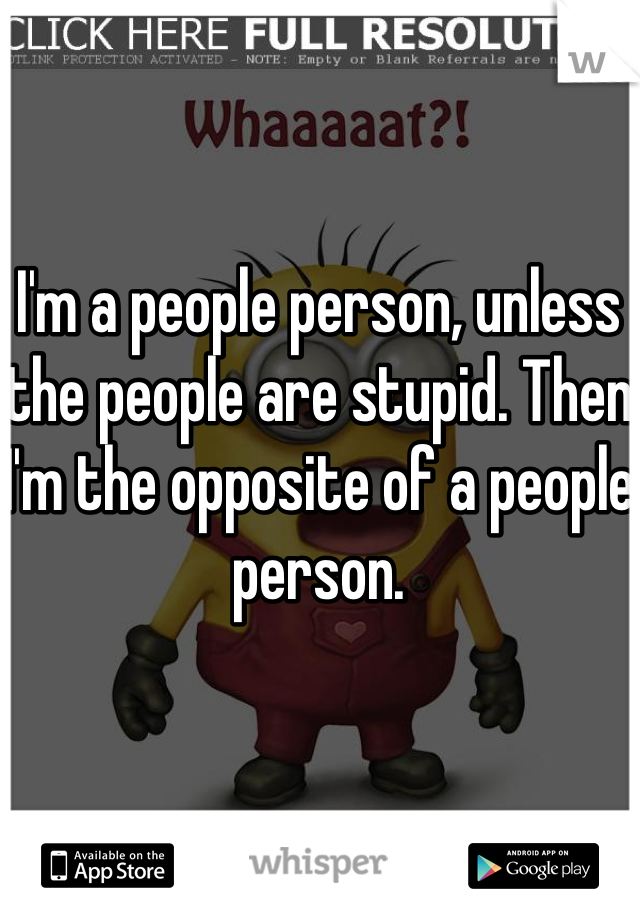 I'm a people person, unless the people are stupid. Then I'm the opposite of a people person.