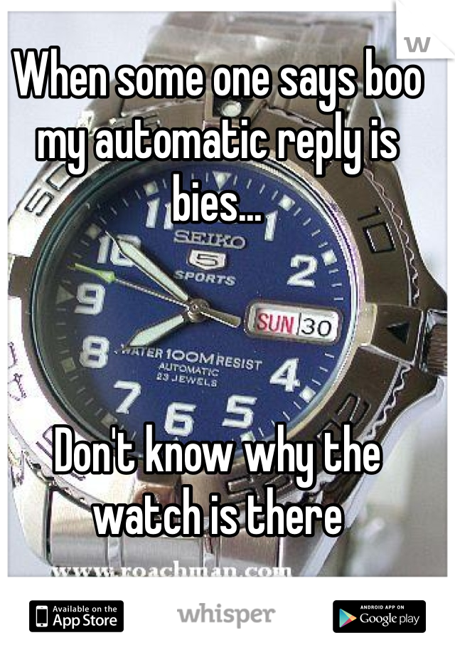When some one says boo my automatic reply is bies... 



Don't know why the watch is there