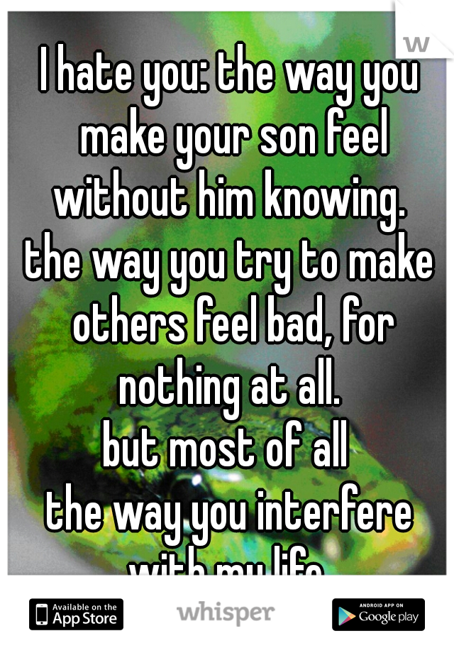 I hate you: the way you make your son feel without him knowing. 
the way you try to make others feel bad, for nothing at all. 
but most of all 
the way you interfere with my life. 
  
