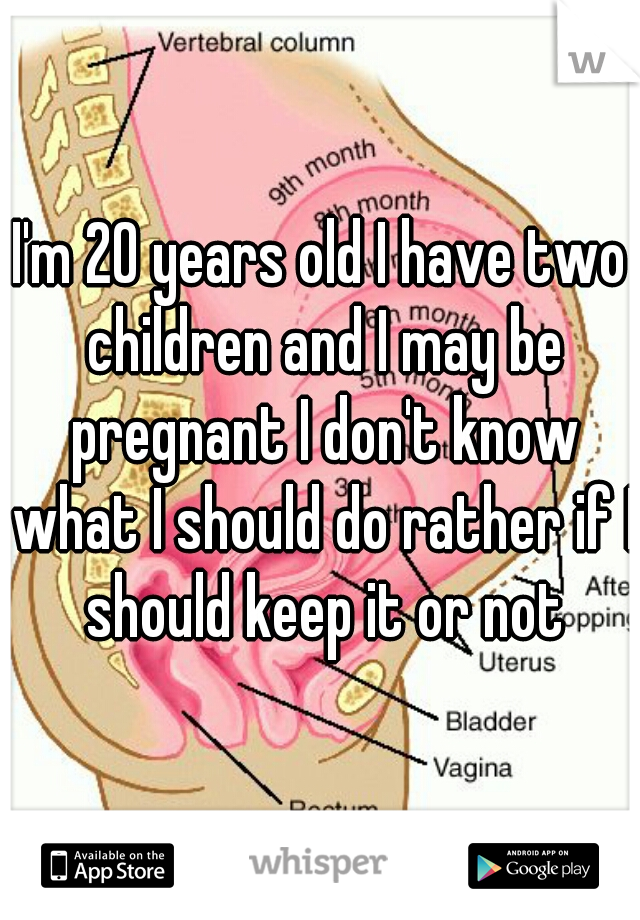 I'm 20 years old I have two children and I may be pregnant I don't know what I should do rather if I should keep it or not