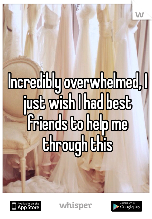 Incredibly overwhelmed, I just wish I had best friends to help me through this