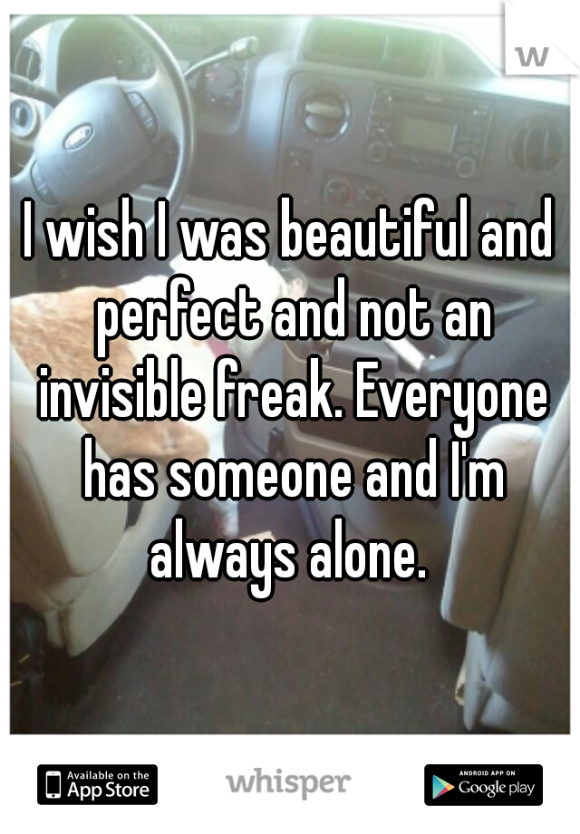 I wish I was beautiful and perfect and not an invisible freak. Everyone has someone and I'm always alone. 