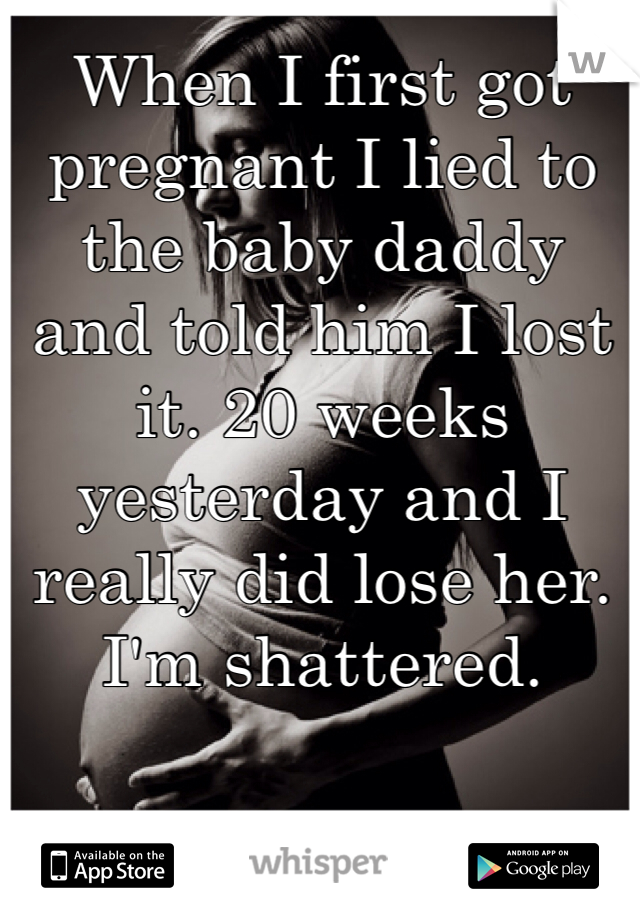 When I first got pregnant I lied to the baby daddy and told him I lost it. 20 weeks yesterday and I really did lose her. I'm shattered.