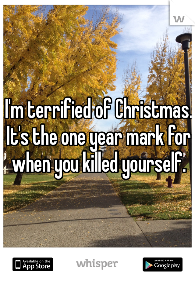 I'm terrified of Christmas. It's the one year mark for when you killed yourself.