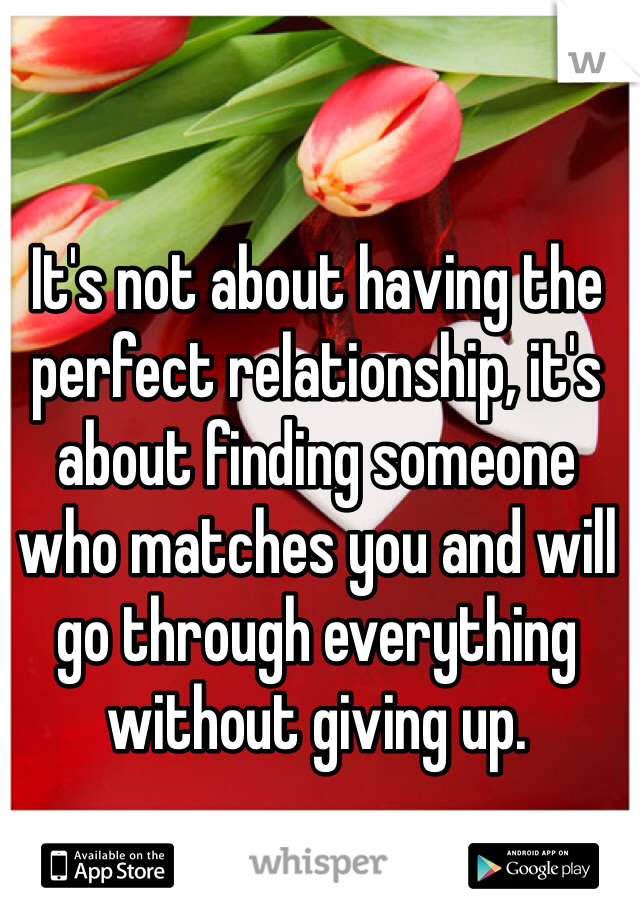 It's not about having the perfect relationship, it's about finding someone who matches you and will go through everything without giving up. 