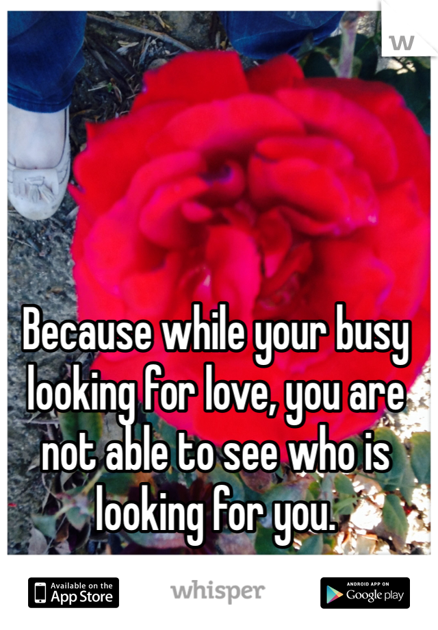 Because while your busy looking for love, you are not able to see who is looking for you. 