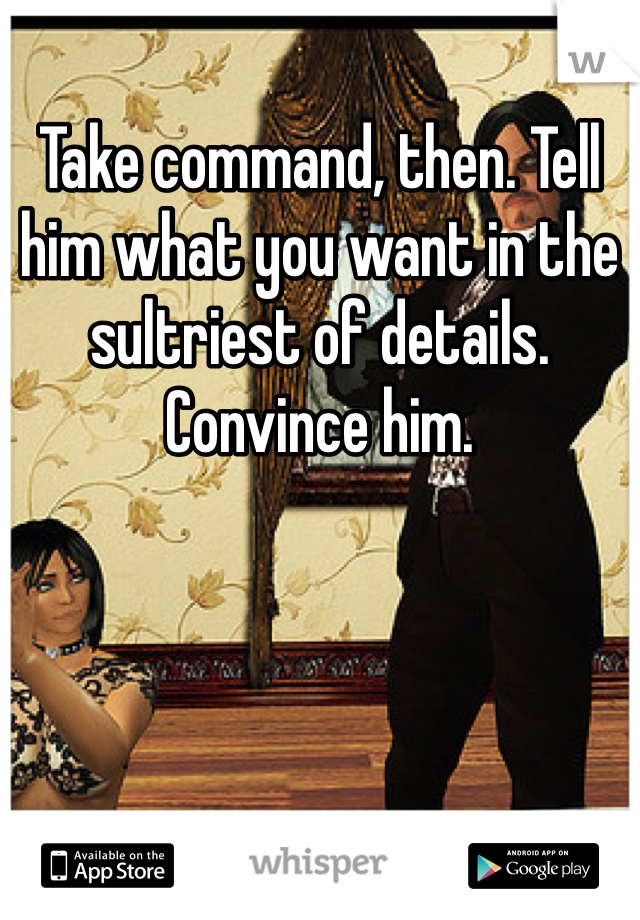 Take command, then. Tell him what you want in the sultriest of details. Convince him.