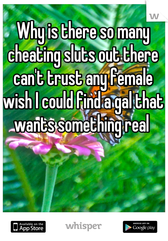 Why is there so many cheating sluts out there can't trust any female wish I could find a gal that wants something real 