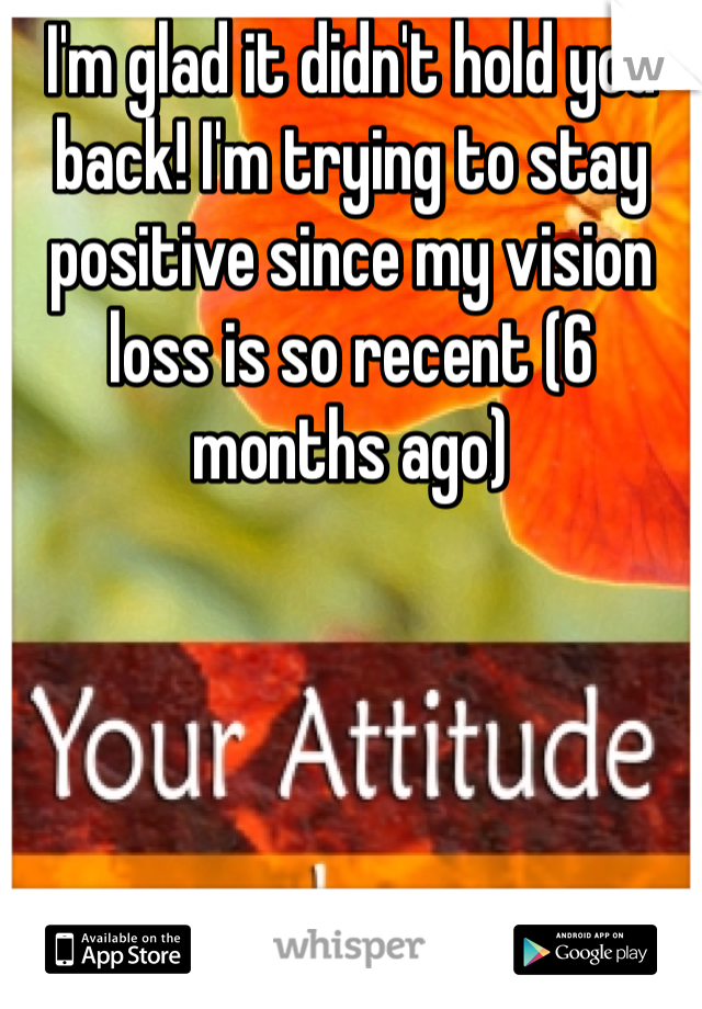 I'm glad it didn't hold you back! I'm trying to stay positive since my vision loss is so recent (6 months ago) 