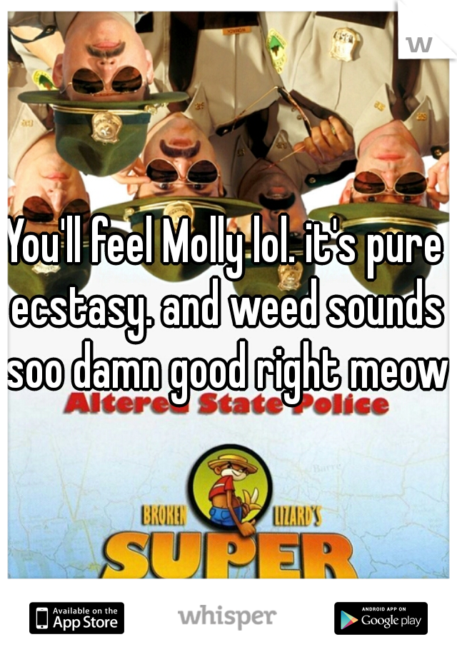You'll feel Molly lol. it's pure ecstasy. and weed sounds soo damn good right meow 