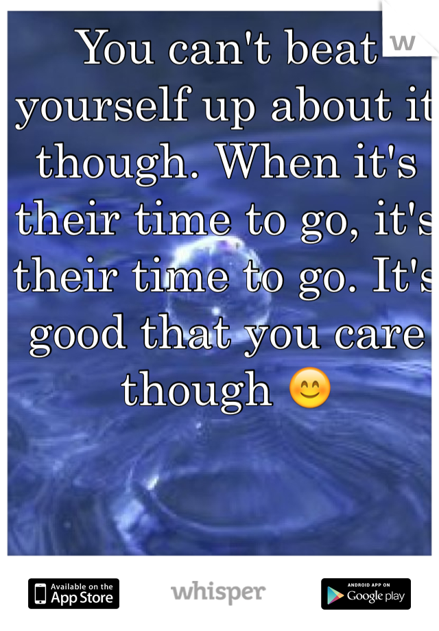 You can't beat yourself up about it though. When it's their time to go, it's their time to go. It's good that you care though 😊
