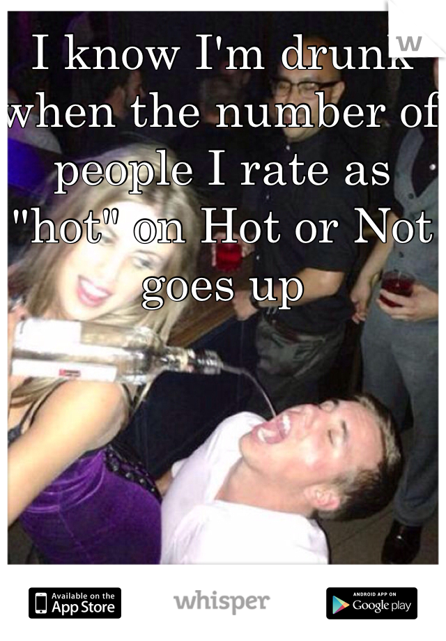 I know I'm drunk when the number of people I rate as "hot" on Hot or Not goes up