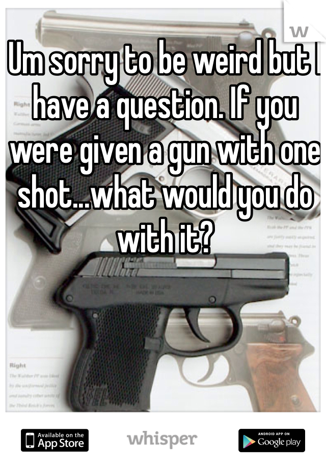 Um sorry to be weird but I have a question. If you were given a gun with one shot...what would you do with it? 