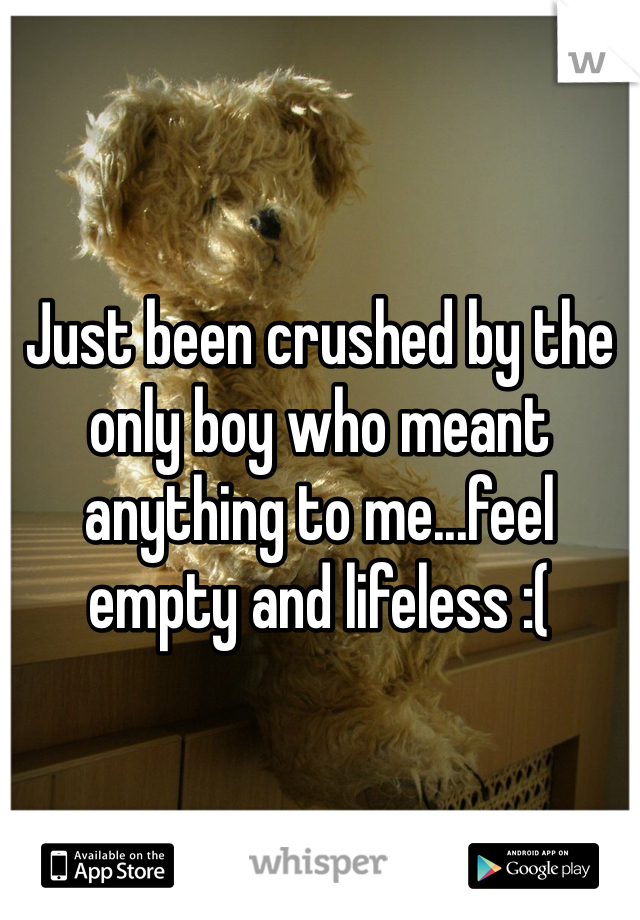 Just been crushed by the only boy who meant anything to me...feel empty and lifeless :(  