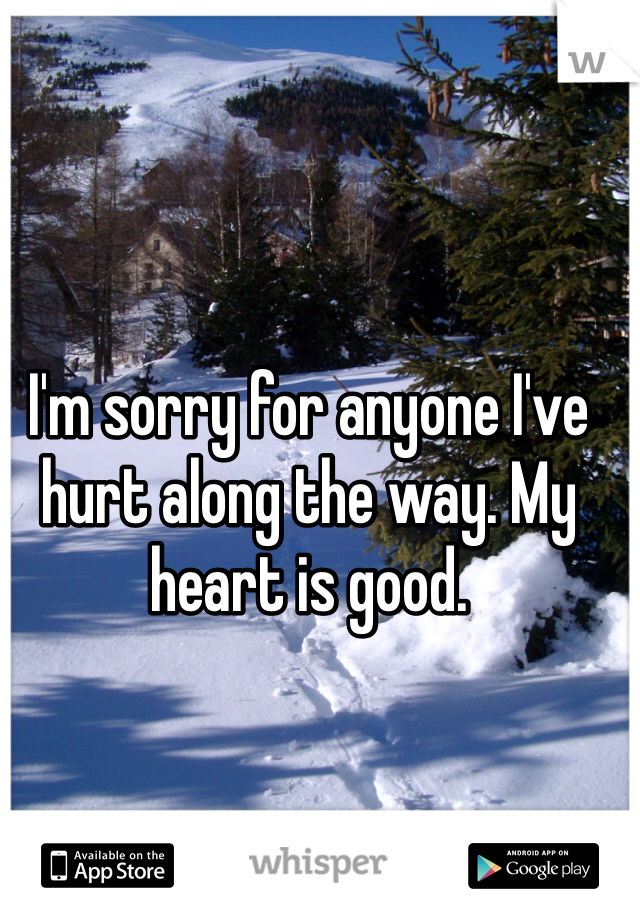 I'm sorry for anyone I've hurt along the way. My heart is good. 
