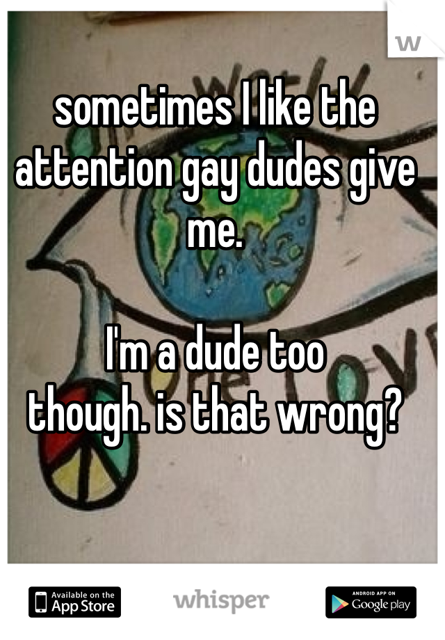 sometimes I like the 
attention gay dudes give me.

I'm a dude too 
though. is that wrong?