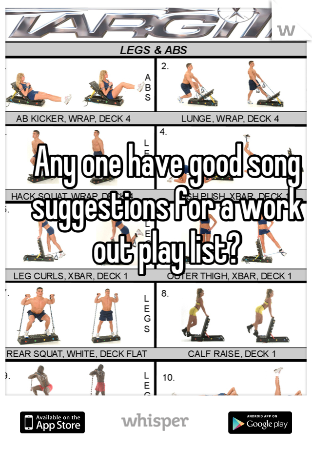 Any one have good song suggestions for a work out play list?