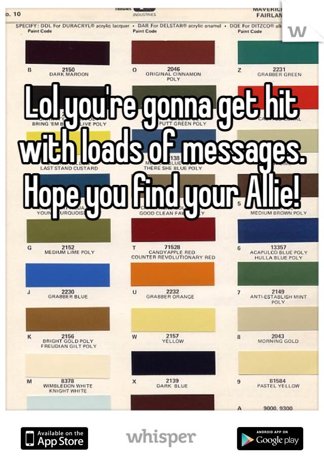 Lol you're gonna get hit with loads of messages. Hope you find your Allie! 