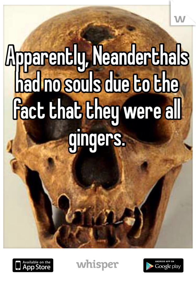 Apparently, Neanderthals had no souls due to the fact that they were all gingers. 