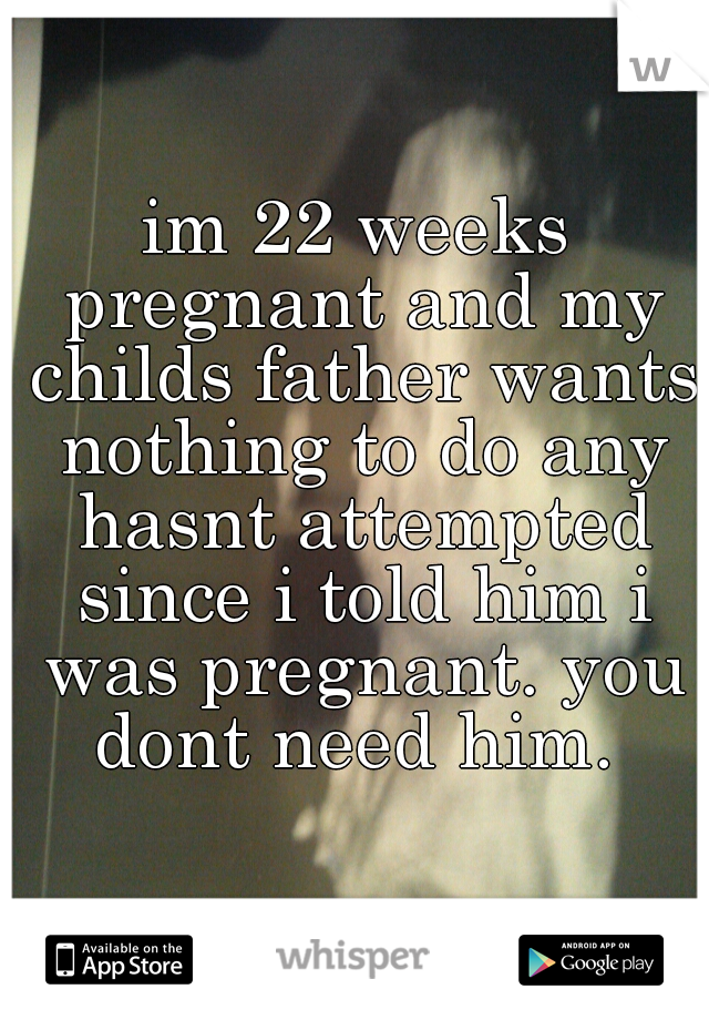 im 22 weeks pregnant and my childs father wants nothing to do any hasnt attempted since i told him i was pregnant. you dont need him. 