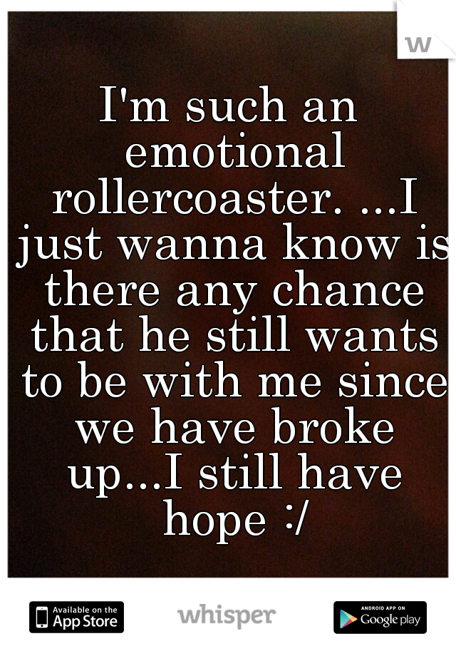 I'm such an emotional rollercoaster. ...I just wanna know is there any chance that he still wants to be with me since we have broke up...I still have hope :/