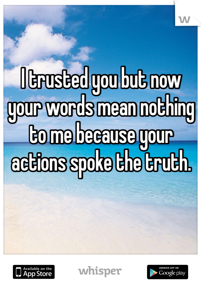 I trusted you but now your words mean nothing to me because your actions spoke the truth. 