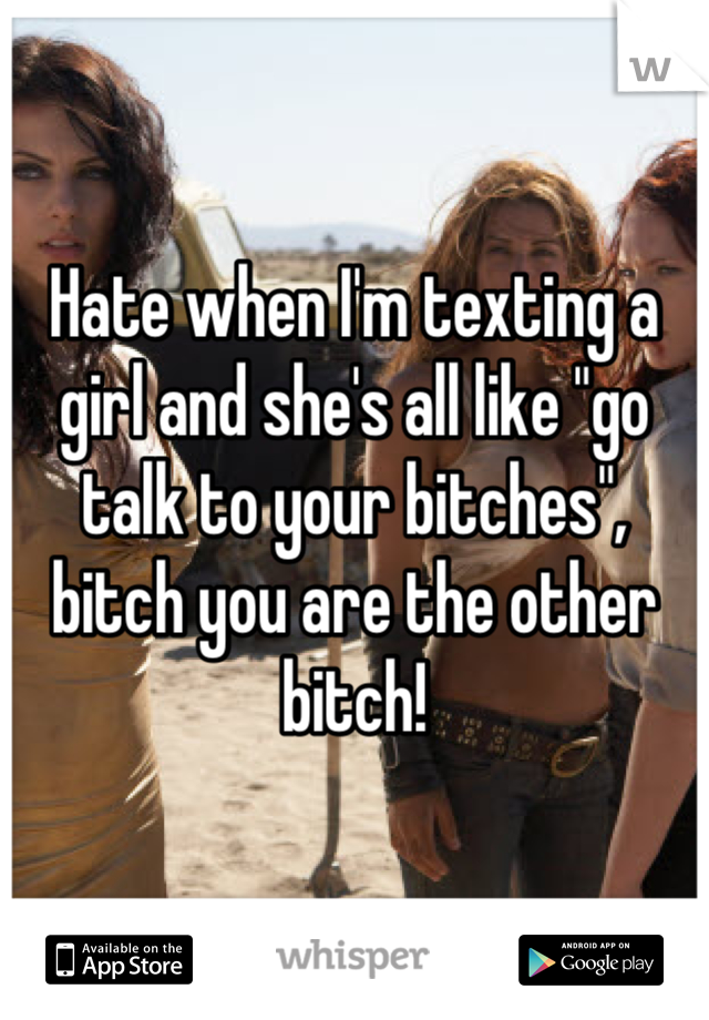 Hate when I'm texting a girl and she's all like "go talk to your bitches", bitch you are the other bitch!