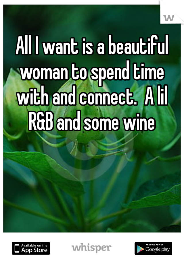 All I want is a beautiful woman to spend time with and connect.  A lil R&B and some wine 