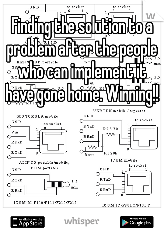 Finding the solution to a problem after the people who can implement it have gone home. Winning!!