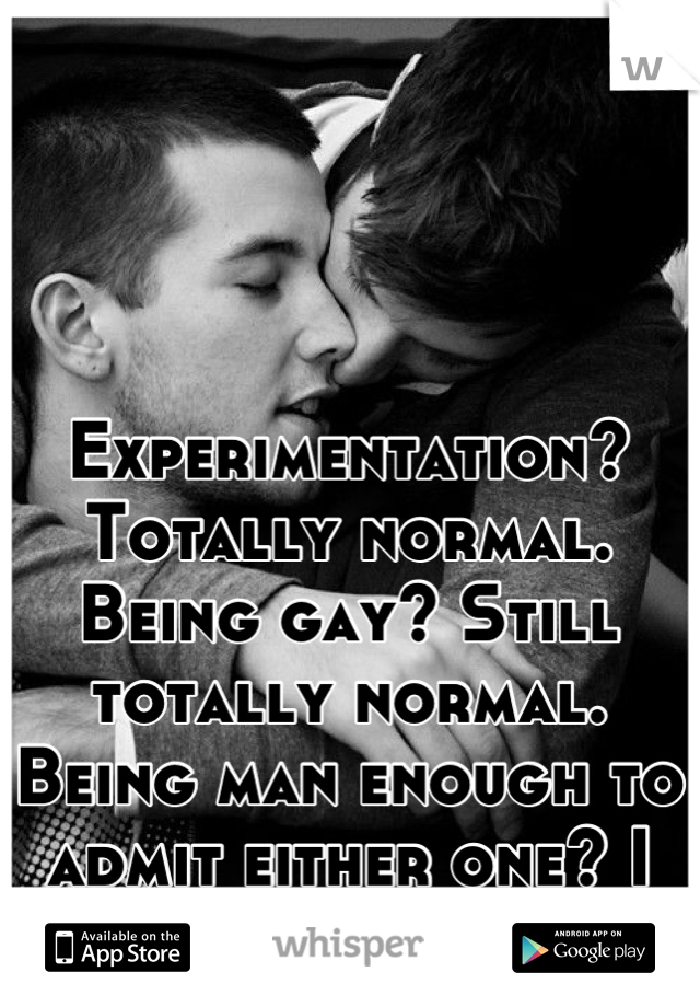 Experimentation? Totally normal. Being gay? Still totally normal. Being man enough to admit either one? I salute you^^