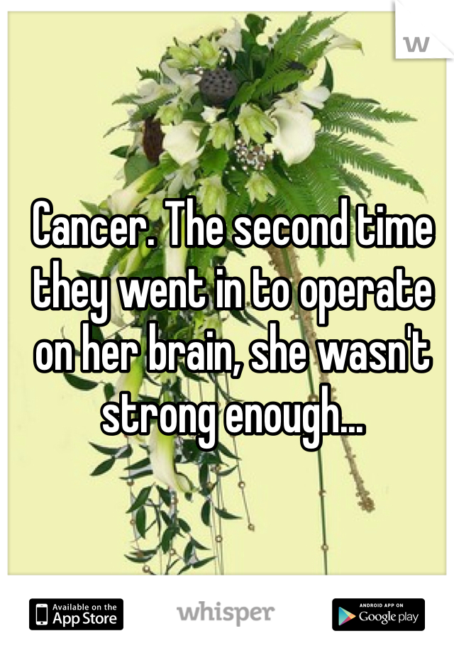 Cancer. The second time they went in to operate on her brain, she wasn't strong enough...