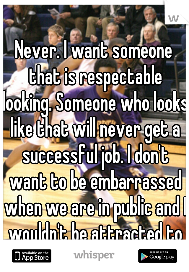 Never. I want someone that is respectable looking. Someone who looks like that will never get a successful job. I don't want to be embarrassed when we are in public and I wouldn't be attracted to them
