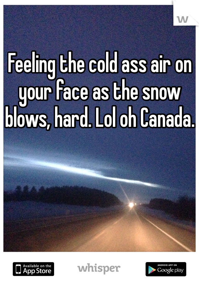 Feeling the cold ass air on your face as the snow blows, hard. Lol oh Canada. 