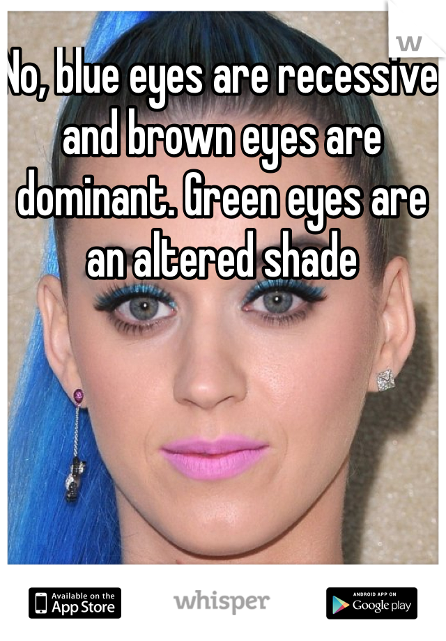 No, blue eyes are recessive and brown eyes are dominant. Green eyes are an altered shade
