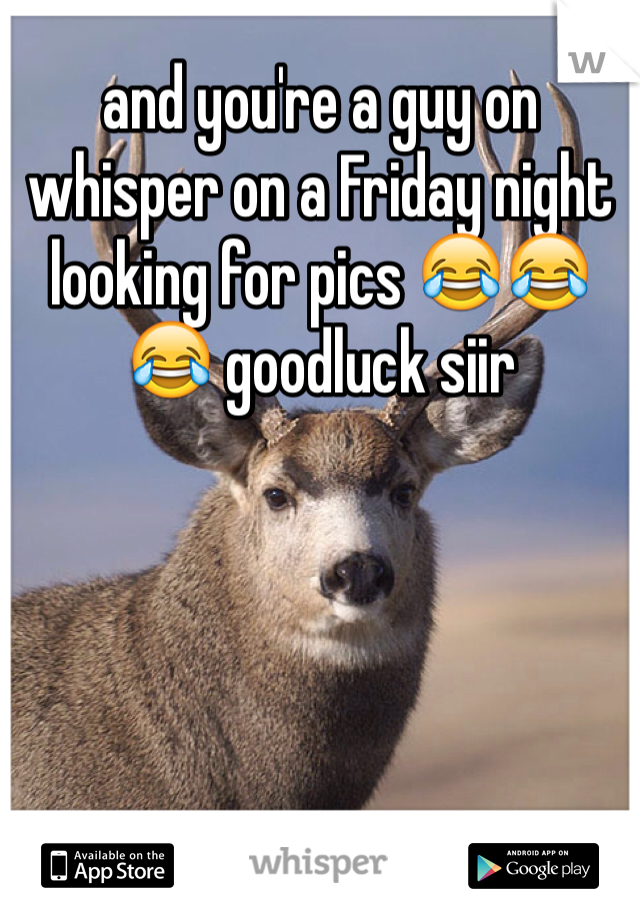 and you're a guy on whisper on a Friday night looking for pics 😂😂😂 goodluck siir