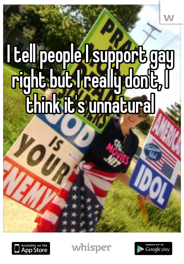 I tell people I support gay right but I really don't, I think it's unnatural 
