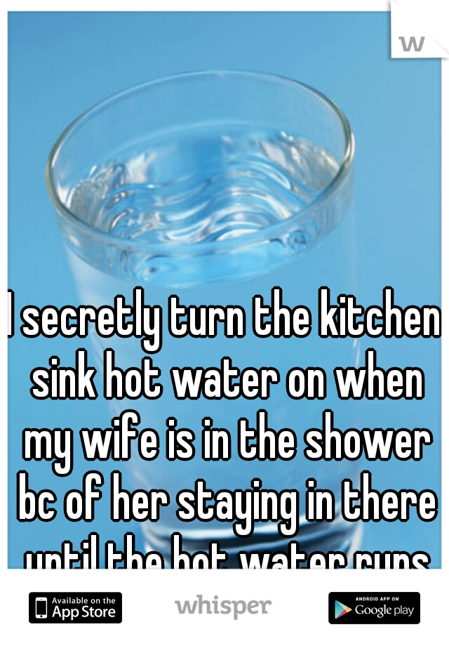 I secretly turn the kitchen sink hot water on when my wife is in the shower bc of her staying in there until the hot water runs out