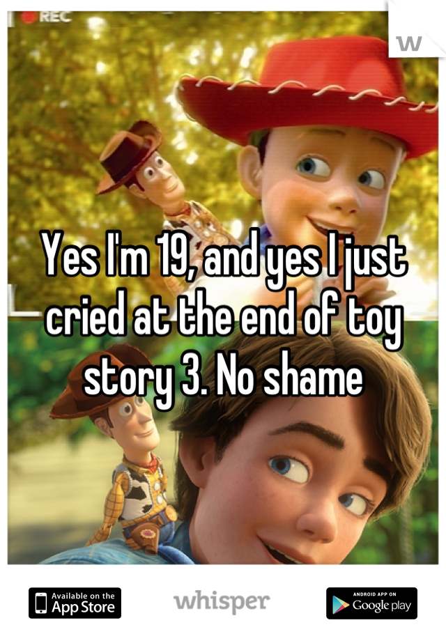 Yes I'm 19, and yes I just cried at the end of toy story 3. No shame