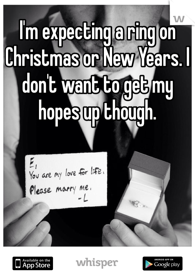 I'm expecting a ring on Christmas or New Years. I don't want to get my hopes up though. 