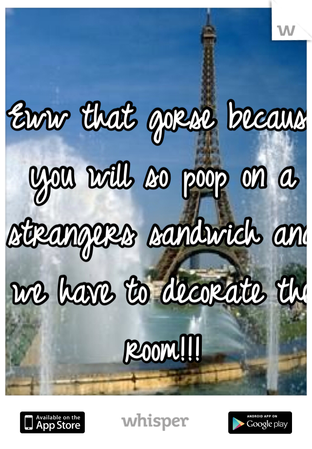 Eww that gorse because you will so poop on a strangers sandwich and we have to decorate the room!!!