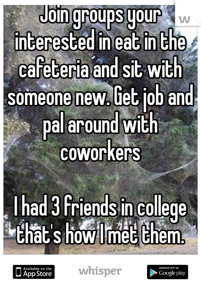 Join groups your interested in eat in the cafeteria and sit with someone new. Get job and pal around with coworkers 

I had 3 friends in college that's how I met them. 