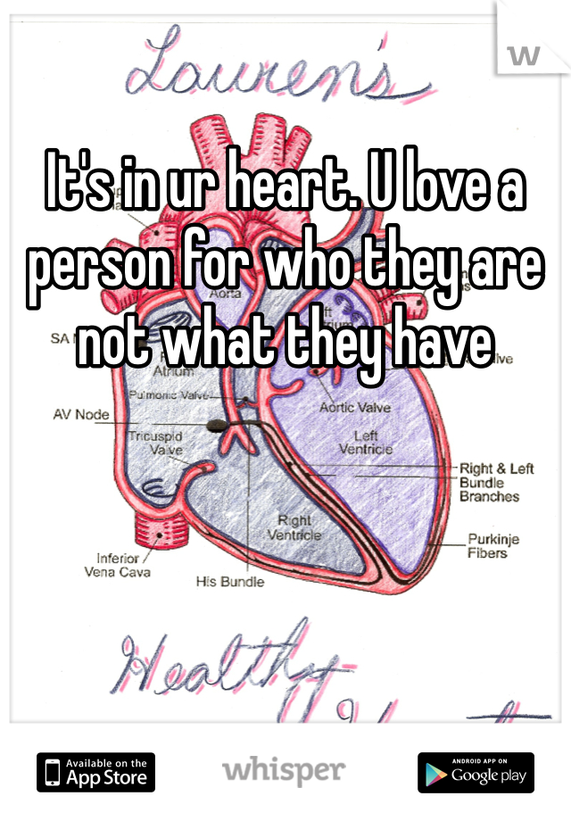 It's in ur heart. U love a person for who they are not what they have 