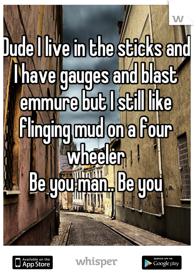 Dude I live in the sticks and I have gauges and blast emmure but I still like flinging mud on a four wheeler
Be you man.. Be you
