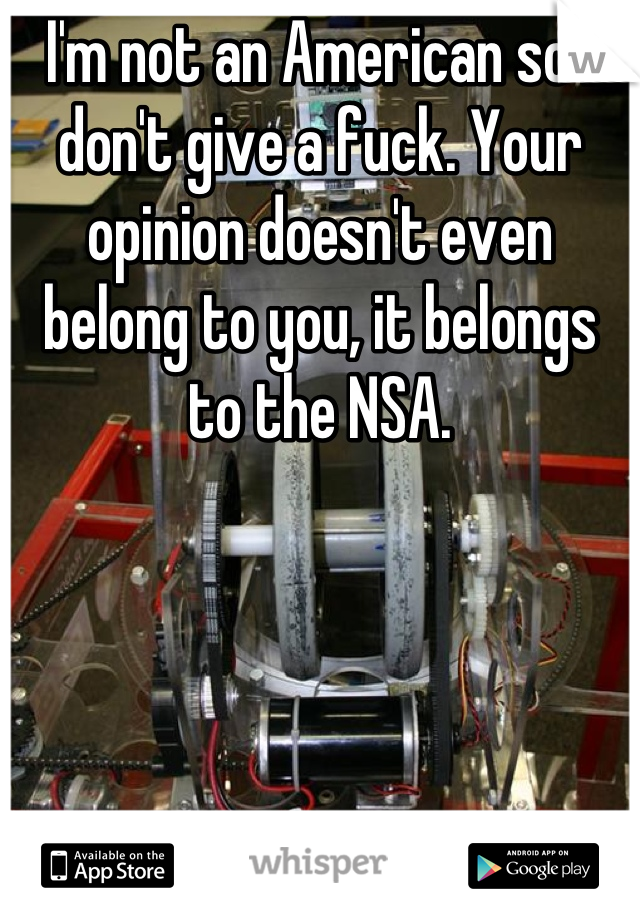 I'm not an American so I don't give a fuck. Your opinion doesn't even belong to you, it belongs to the NSA.