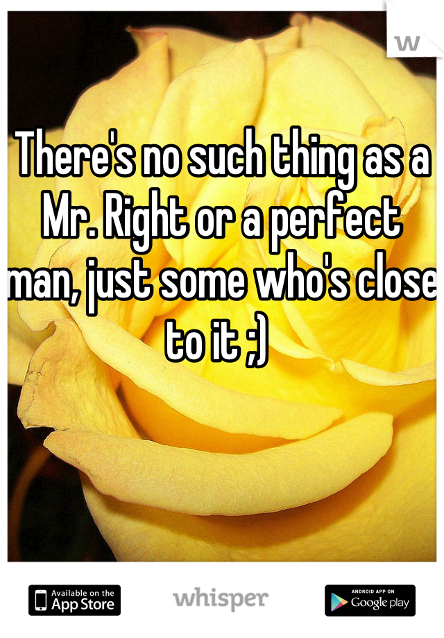 There's no such thing as a Mr. Right or a perfect man, just some who's close to it ;) 