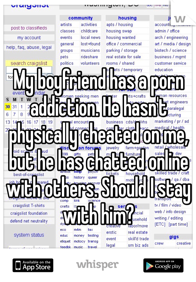 My boyfriend has a porn addiction. He hasn't physically cheated on me, but he has chatted online with others. Should I stay with him?