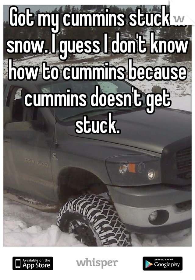 Got my cummins stuck in snow. I guess I don't know how to cummins because cummins doesn't get stuck.