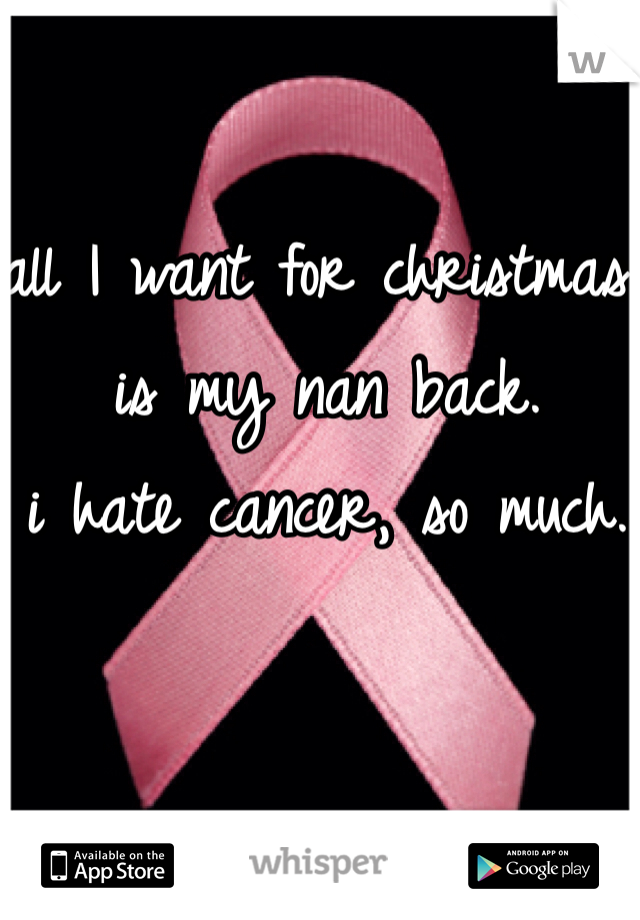 all I want for christmas is my nan back. 
i hate cancer, so much. 