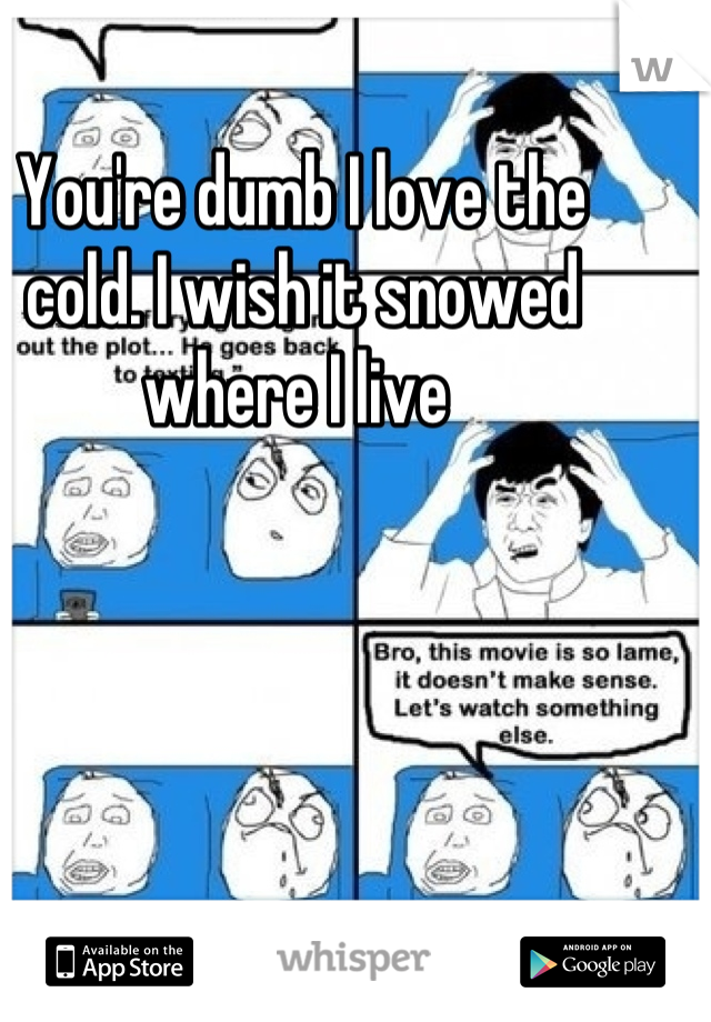 You're dumb I love the cold. I wish it snowed where I live 